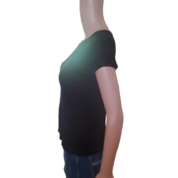 Nation LTD Size S Black Vertical Ribbed Crew Neck TShirt Tee **TINY FLAW** - Picture 4 of 9